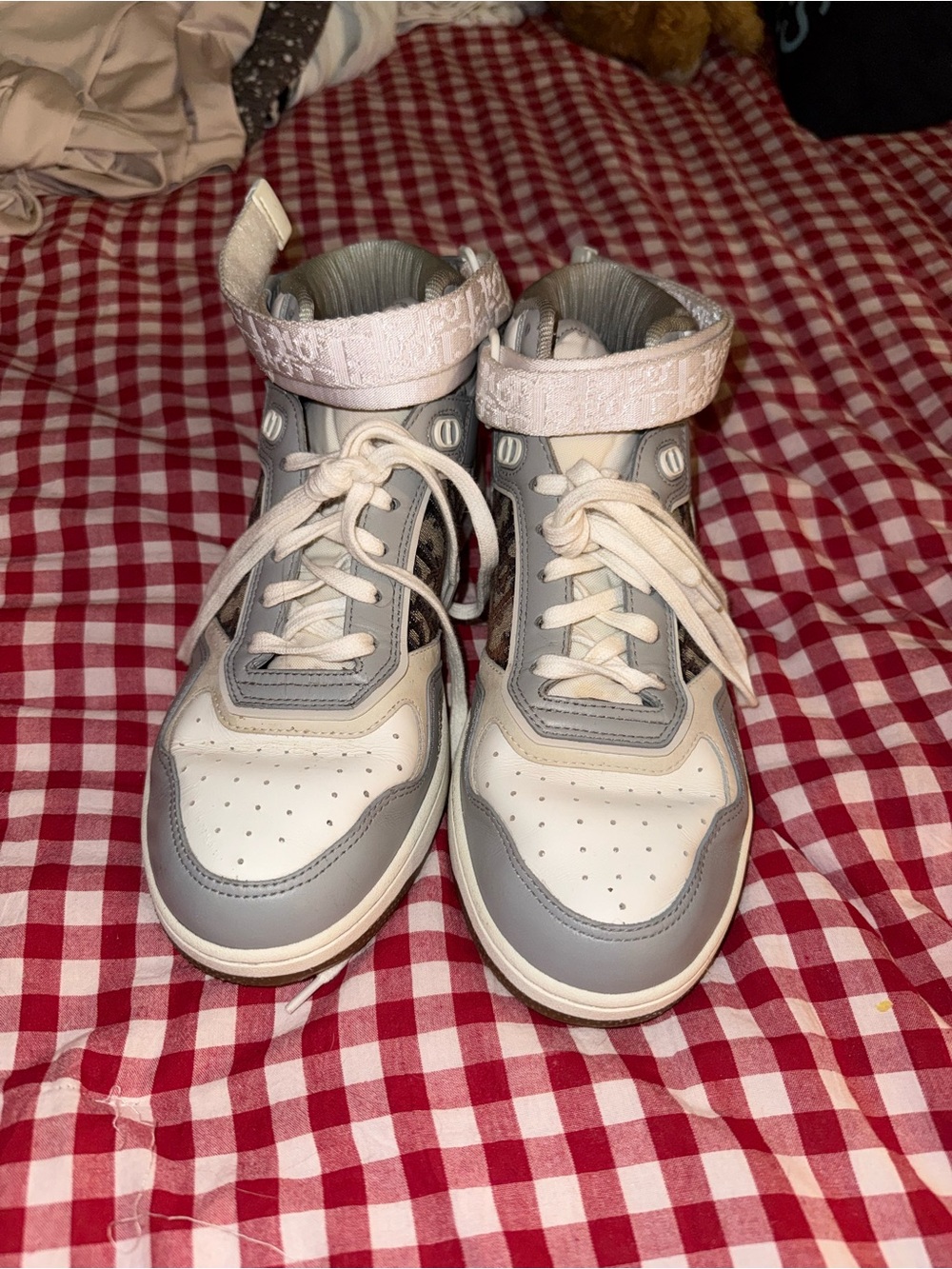 Christian Dior High-Top Sneakers in White & Gray - Picture 2 of 2